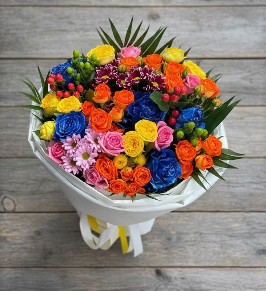 Букет цветов из: Розы и Хризантемы в Сибае