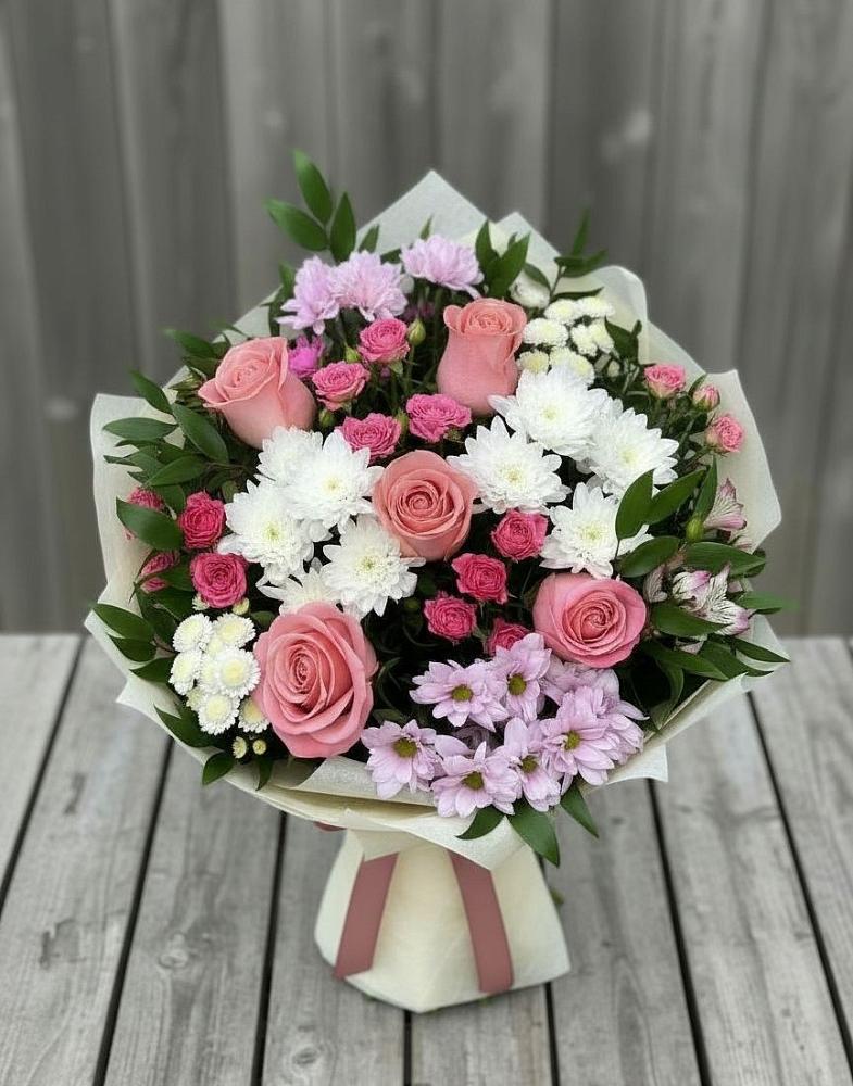 Букет цветов из: Альстромерии, Гвоздики, Розы и Хризантемы в Сибае