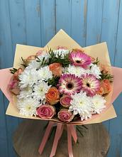 Букет цветов из:  Розы, Герберы и Хризантемы в Сибае