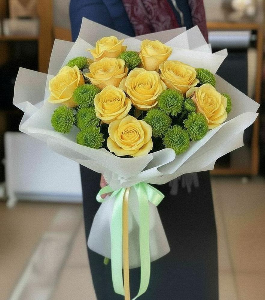 Букет цветов из: Хризантемы и Розы в Сибае