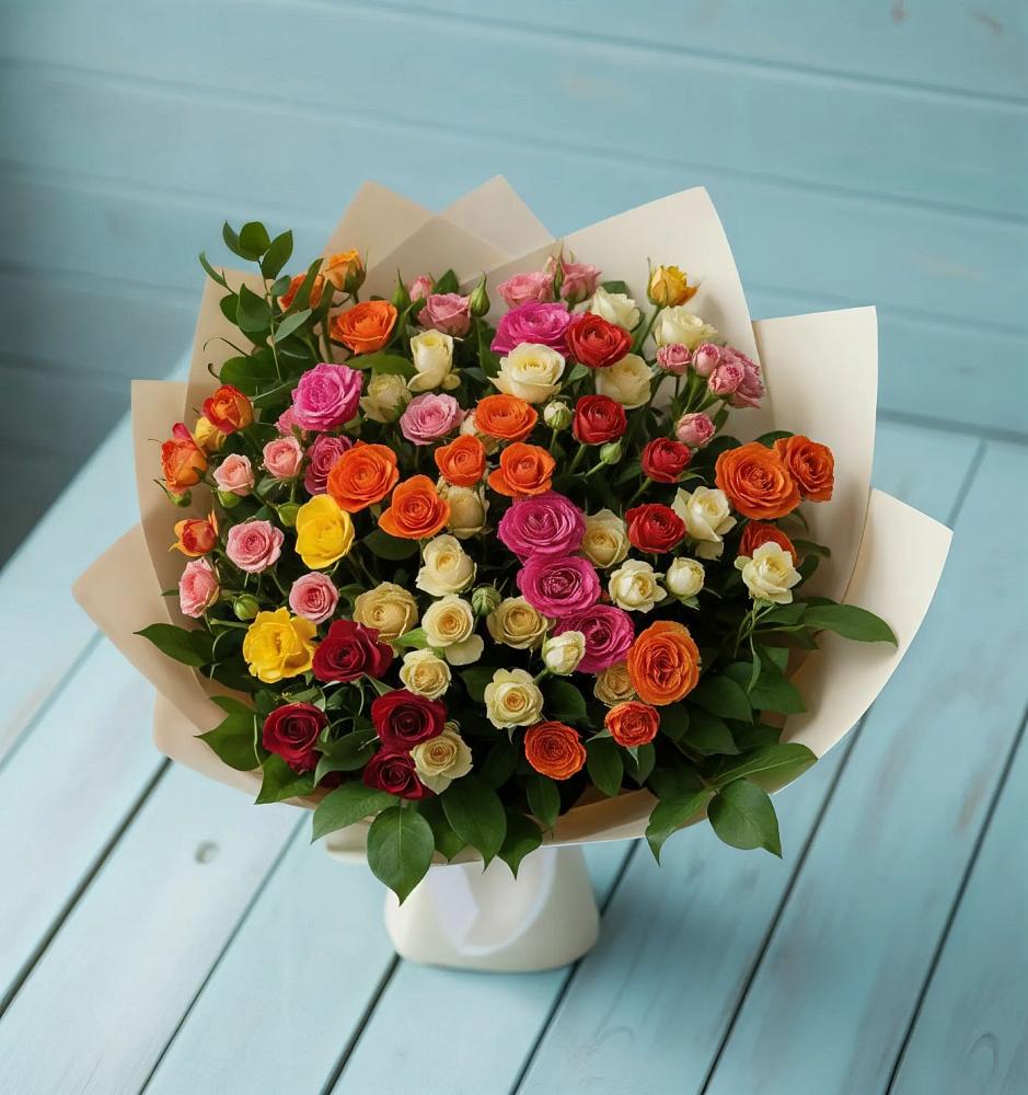 Букет Микс из разноцветных кустовых роз в Сибае