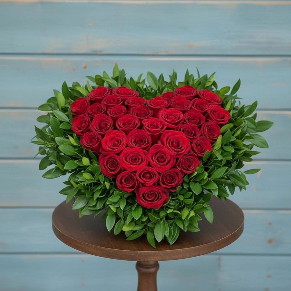 Цветочная композиция из Розы в виде сердца в Сибае