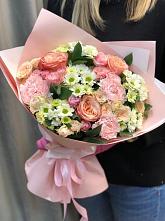 Букет нежные объятья в Сибае Букет цветов из: Гвоздики, Розы и Хризантемы в Сибае