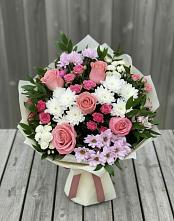 Букет цветов из:  Альстромерии, Гвоздики, Розы и Хризантемы #REPLACE_PRED# Сибае