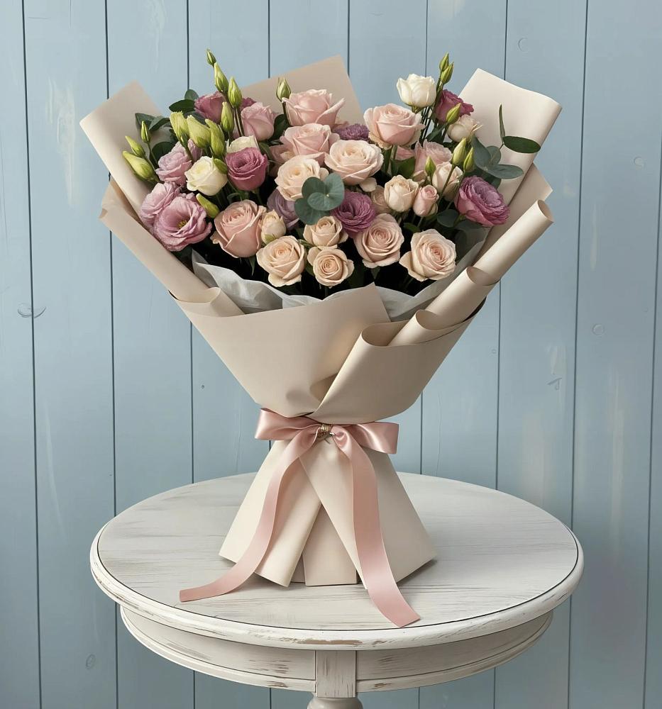 Букет цветов из: Розы и Лизиантусы в Сибае