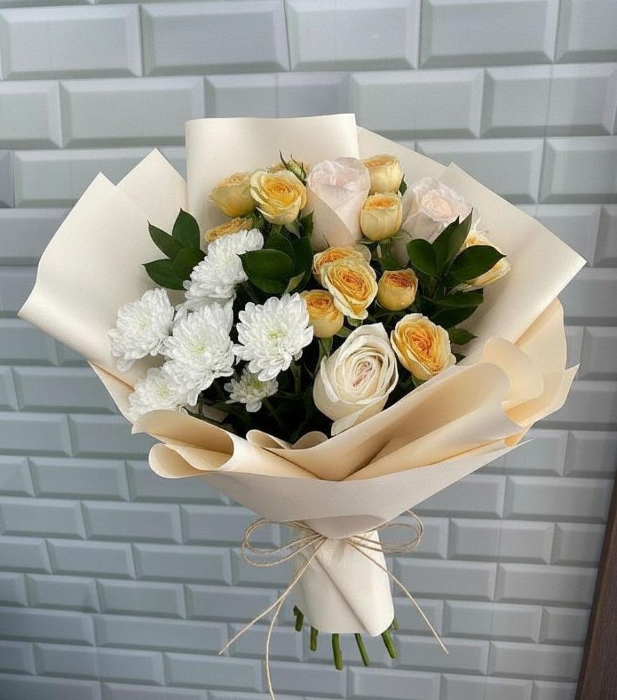 Букет цветов из: Розы и Хризантемы в Сибае