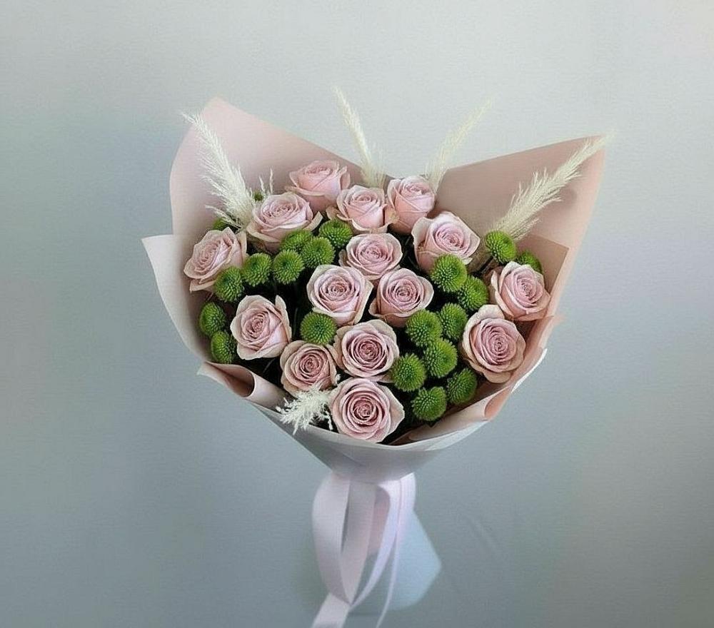 Букет цветов из: Розы и Хризантемы в Сибае