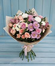 Букет цветов из:  Хризантемы, Розы и Альстромерии в Сибае