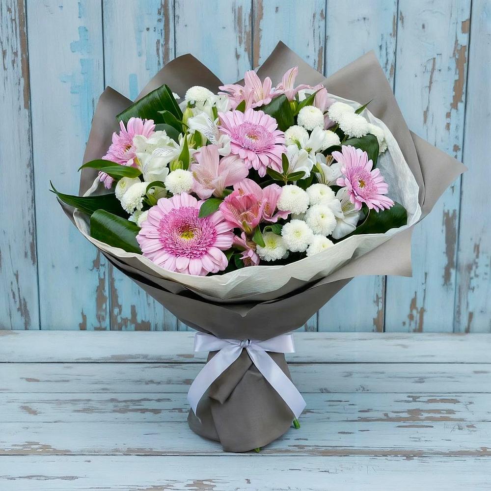 Букет цветов из: Герберы, Альстромерии и Хризантемы в Сибае