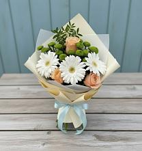 Букет цветов из:  Герберы, Розы и Хризантемы в Сибае