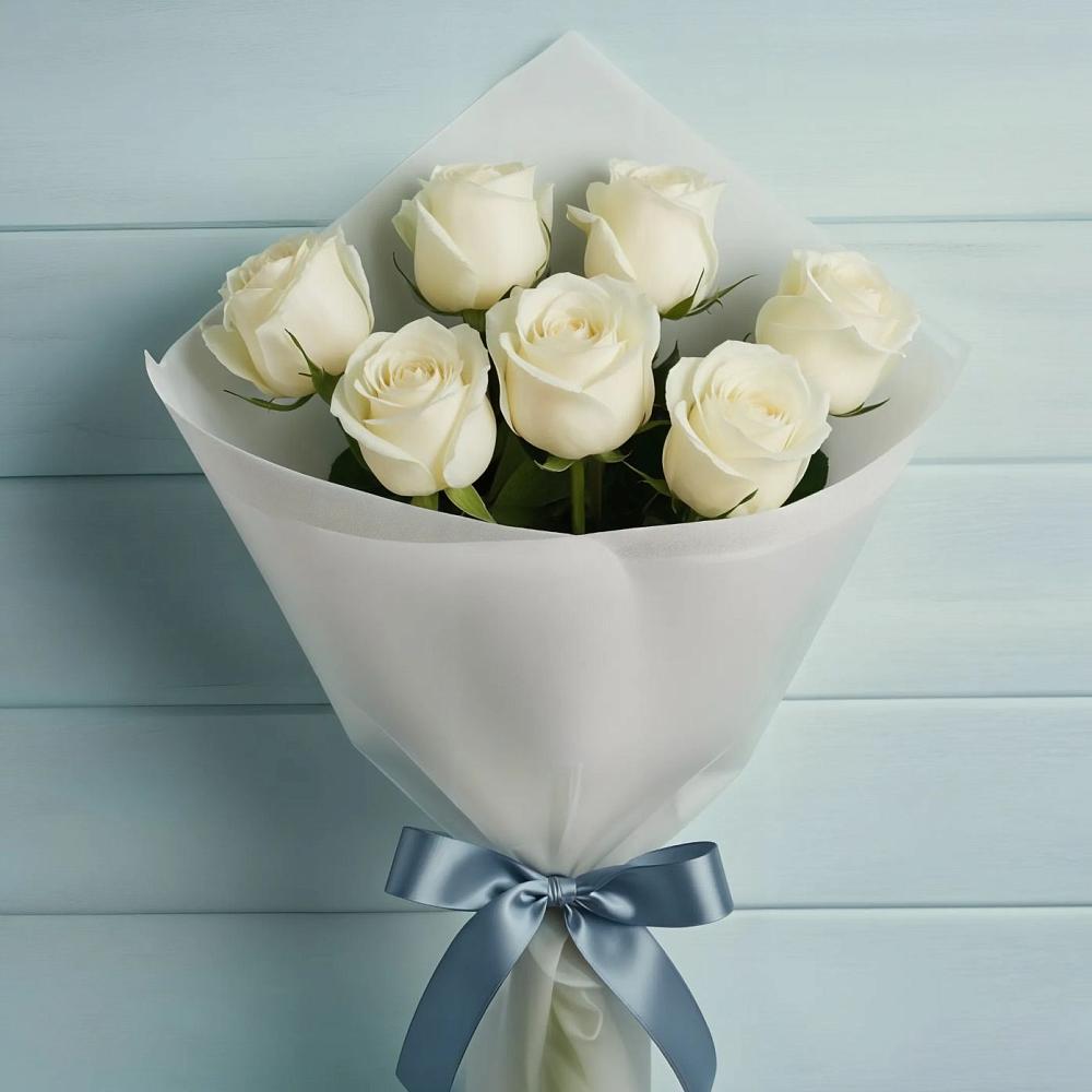 Букет 7 Белых роз Эдлесс Лав в Сибае